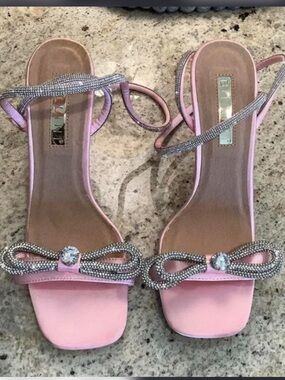 Billini Pink Crystal Bow Strappy Heels